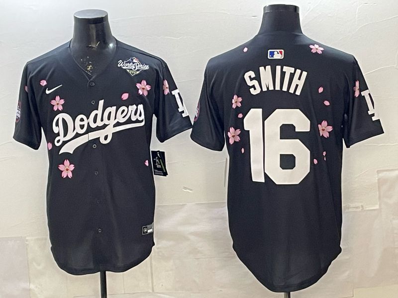 Men Los Angeles Dodgers #16 Smith Black Sakura Edition 2025 Nike MLB Jersey style 9->pittsburgh steelers->NFL Jersey